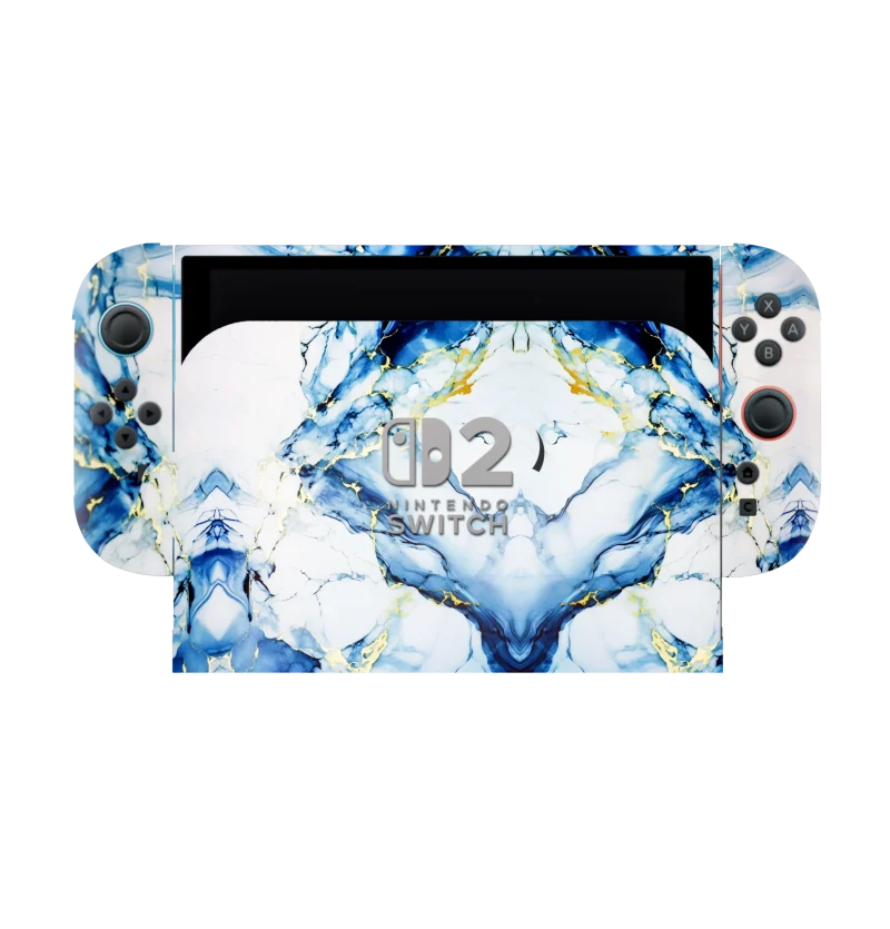 Blue Gold Marble Nintendo Switch Skin Wrap