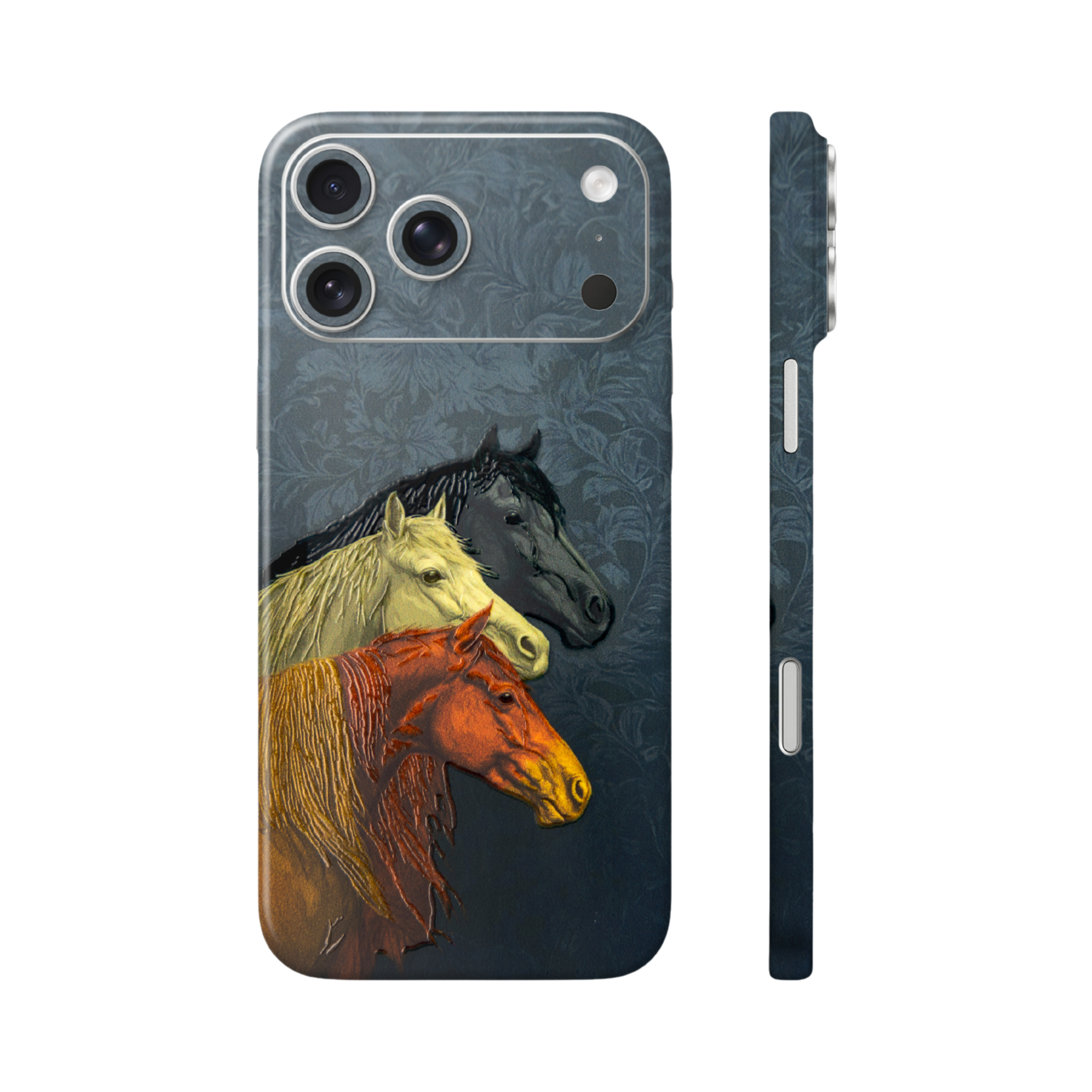 1 Majestic Triple Horse iPhone 17 Series Skin | Elegant Animal Art Embossed Protective Skin - Image 1