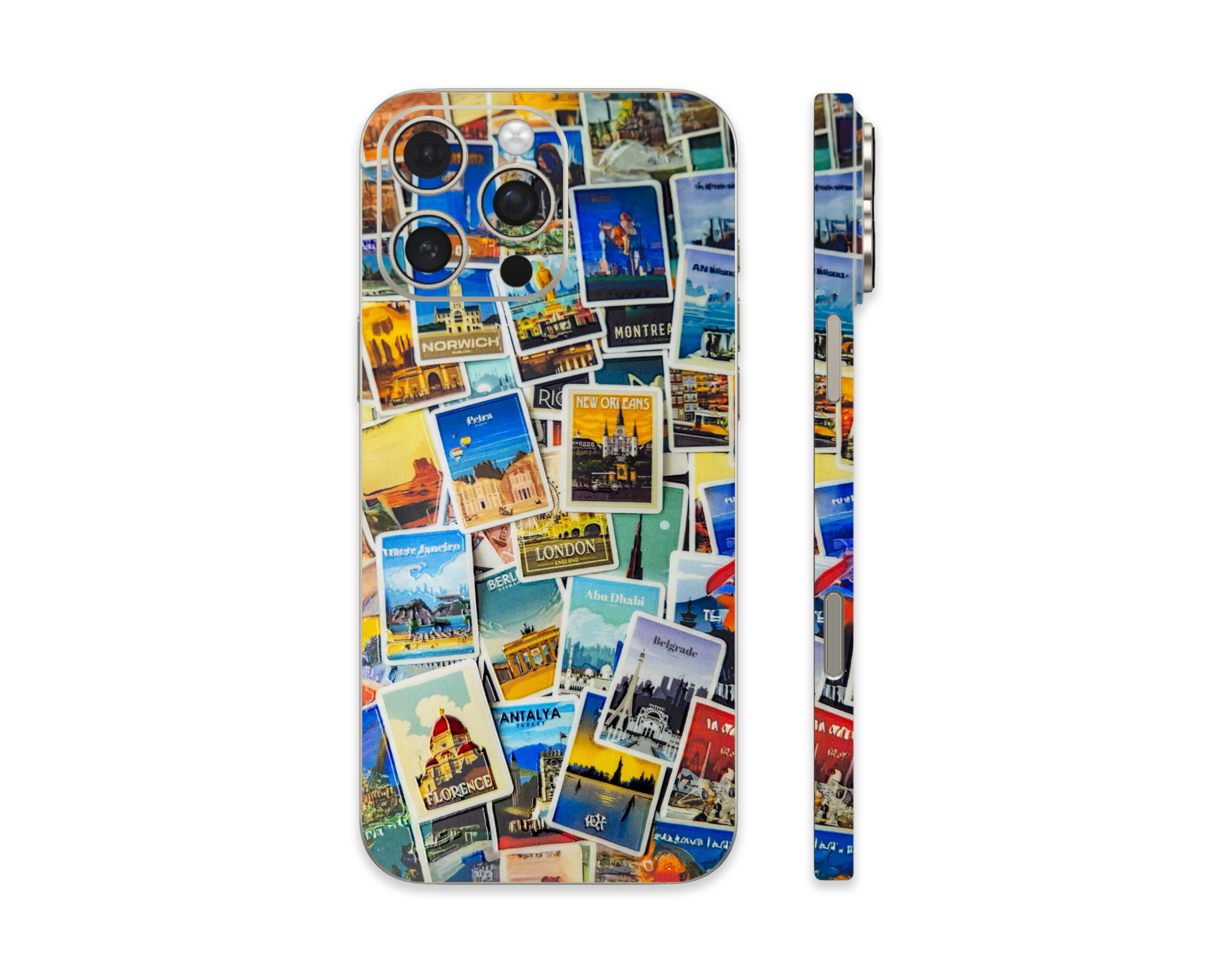 10 Wanderlust Postcards – Travel Collage iPhone Skin Wrap - Image 1