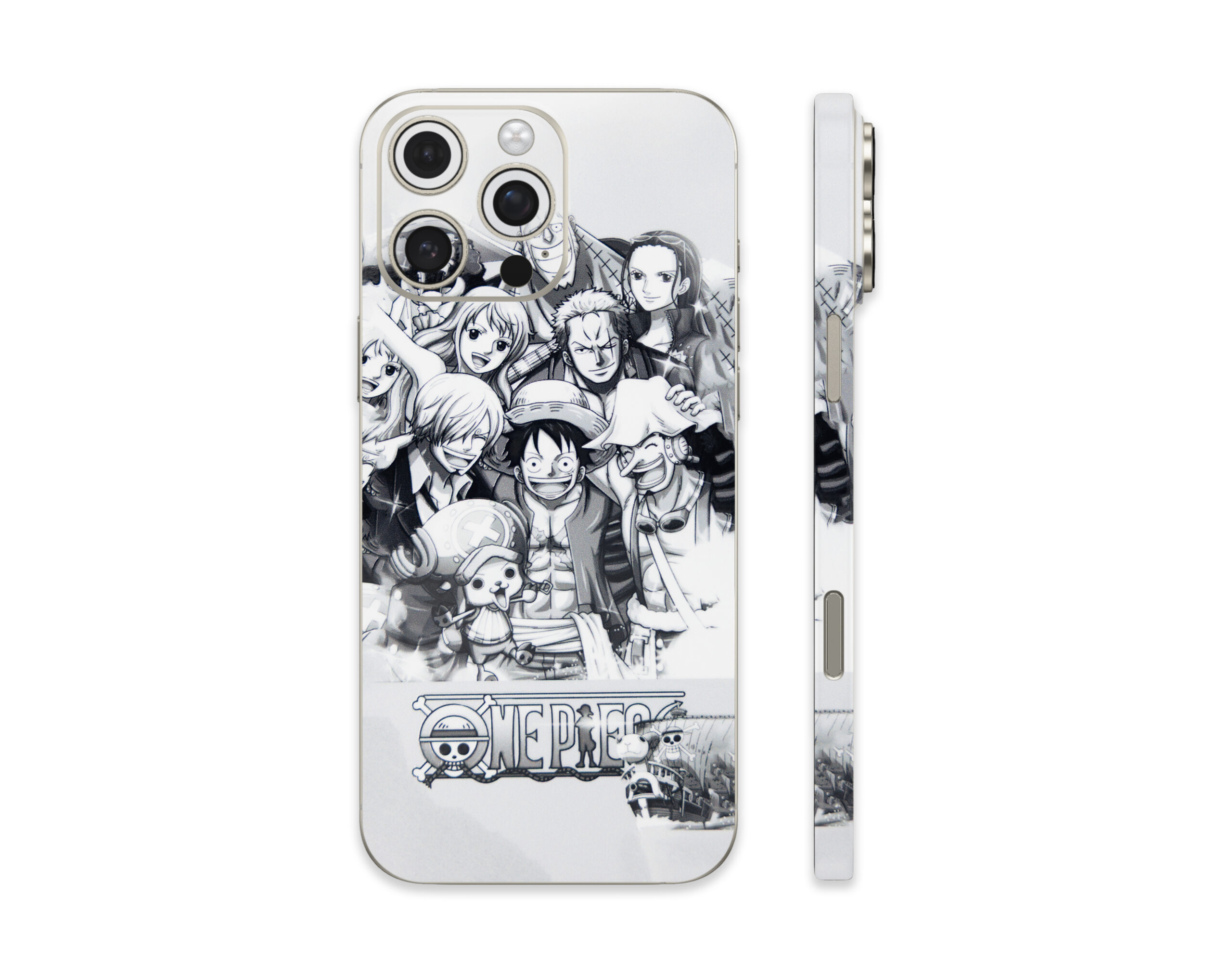 2 Anime iPhone Skin | Straw Hat Crew Black & White Wrap - Image 1