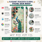 Elegant Peacock Floral Phone Skin Wrap - Image 2