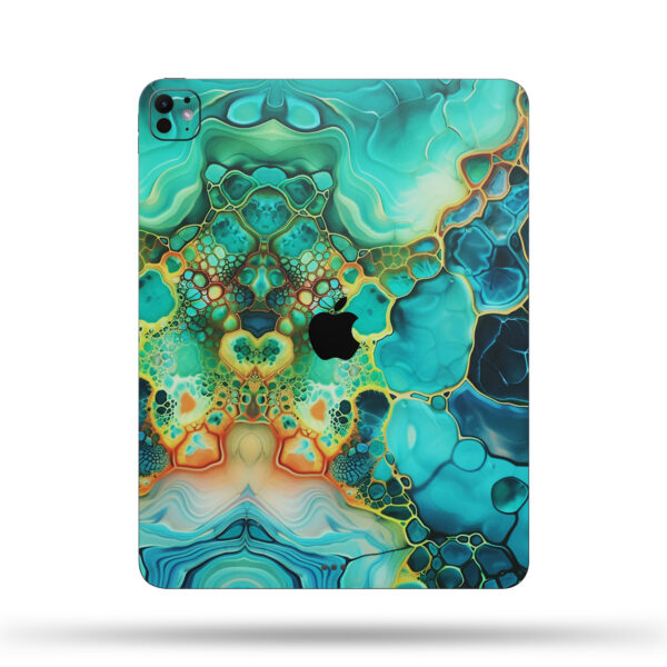 Aqua Geode Fusion premium abstract turquoise ocean marble vinyl skin for Apple iPad with luxury resin art design.
