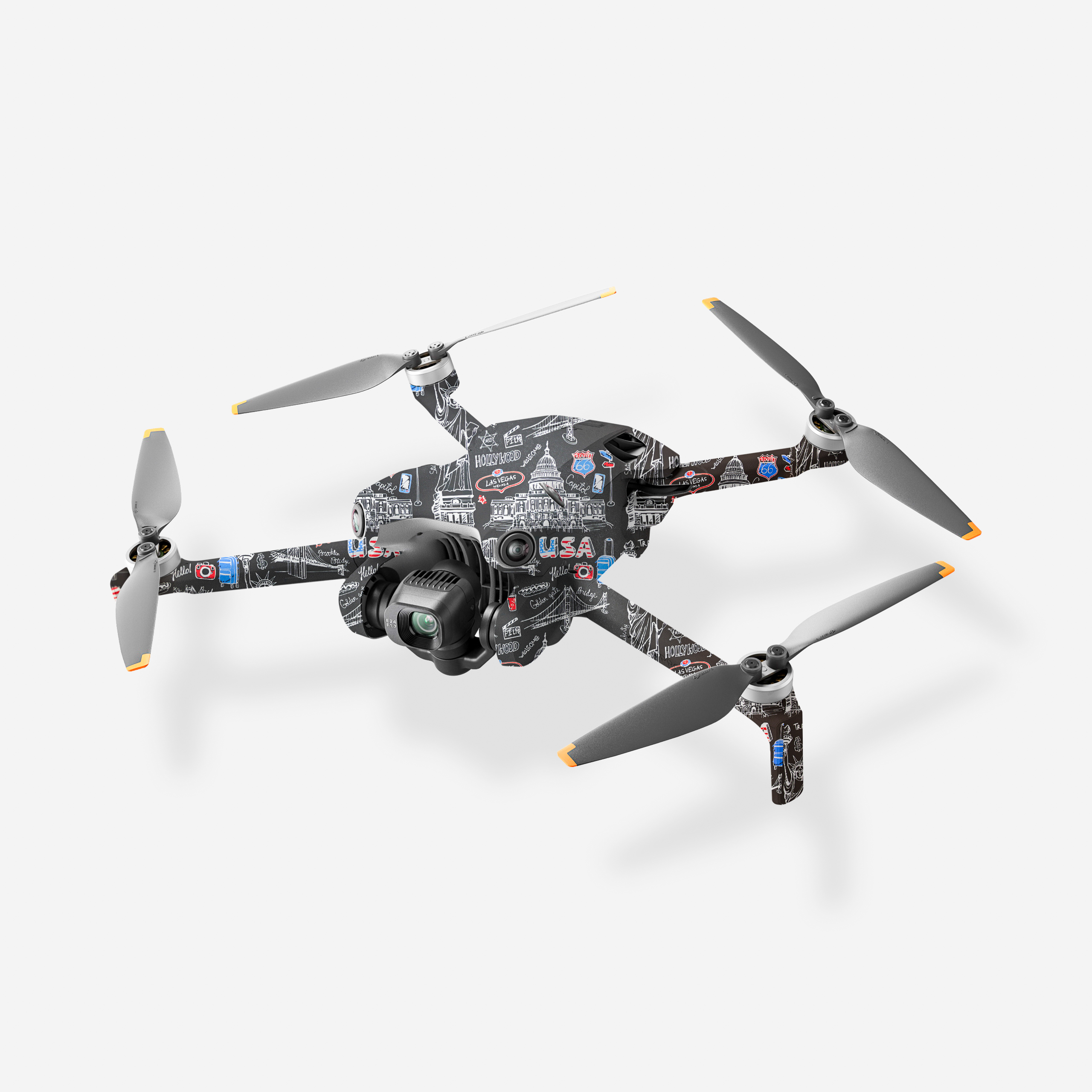 8 USA Travel Icons Skin for DJI Mini 4 Pro | Patriotic Drone Wrap with Landmark Illustrations - Image 1